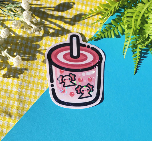 Axolotl Boba Star Glitter Sticker