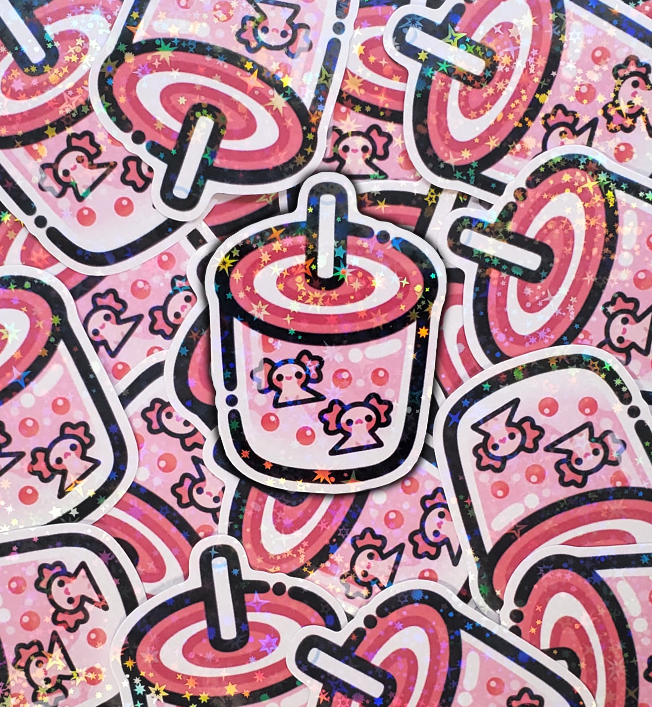 Axolotl Boba Star Glitter Sticker