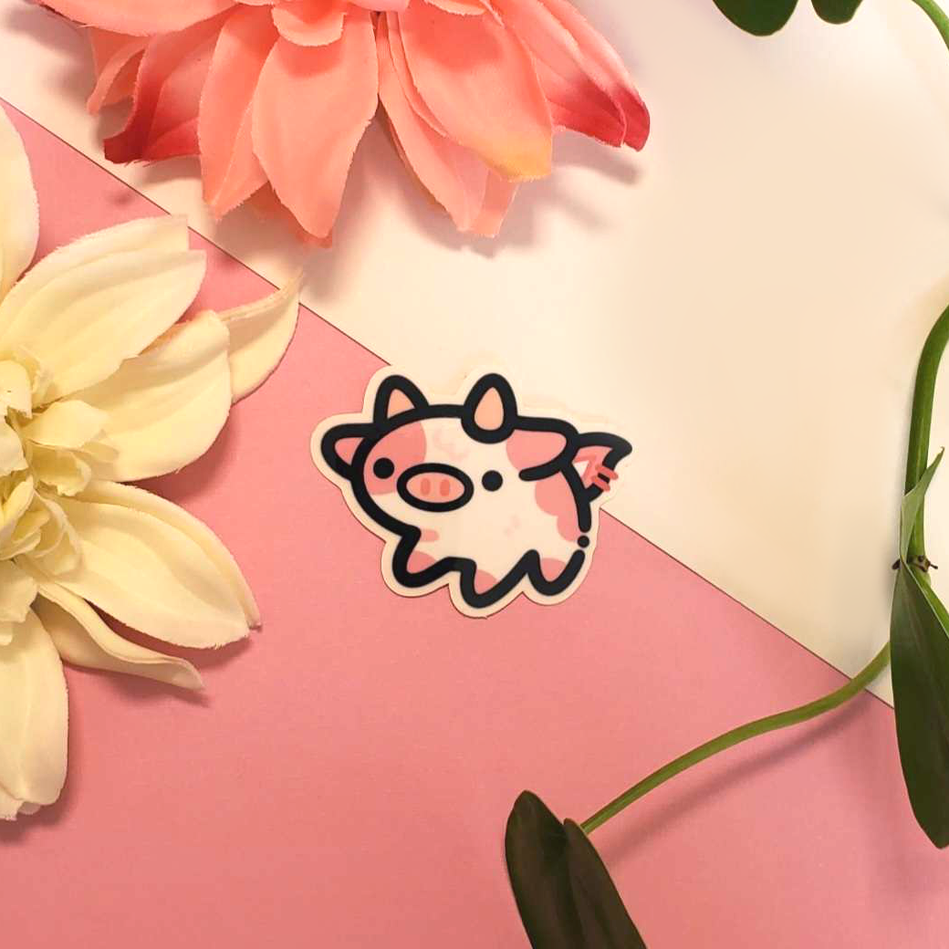 Strawberry Milk Cow Clear Sticker