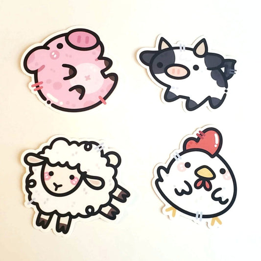 Farm Animal Sticker Pack - Sheep, Pig, Cow, & Chicken
